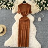 Women Elegant V-Neck Metallic Knitting Bodycon Dress