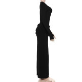 Women Autumn Elegant Solid Pleated Dress