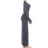 Women Autumn Elegant Solid Pleated Dress