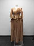 Plus-Size Women African Floral Ruffled Elegant Maxi Dress