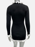 Women Fall Ruffle Edge Colorblock Knitting Mini Dress