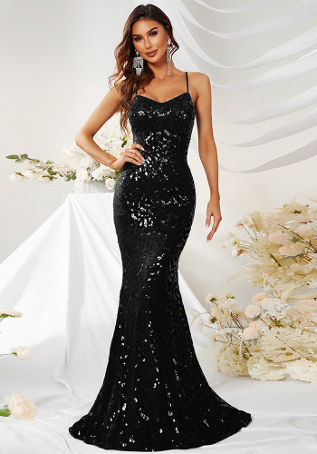 Women Spring/Autumn Strapless Off-Shoulder Sequined Maxi Evening Dress