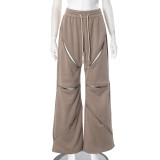 Women Fall/Winter Solid Multi-Zip Elastic Drawstring Athletic Casual Top