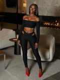 Women Fall Off-Shoulder Long-Sleeved Short-Sleeved Top and Pants Two-Piece Set