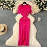 Women Elegant V-Neck Metallic Knitting Bodycon Dress