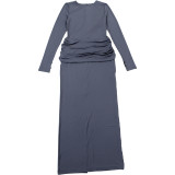 Women Autumn Elegant Solid Pleated Dress