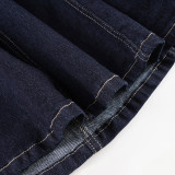 Women Solid Pleated Denim Dress