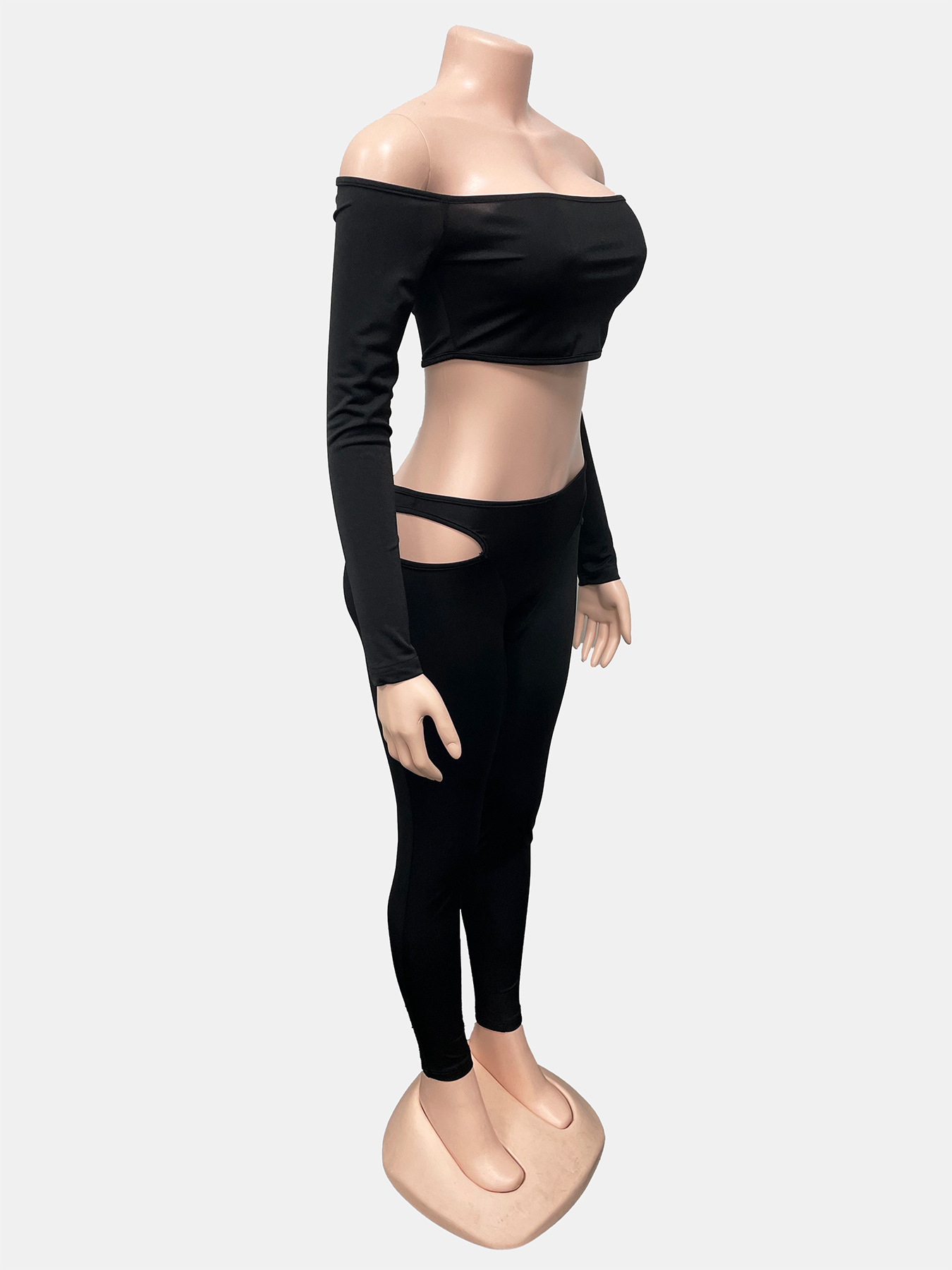 Women Fall Off-Shoulder Long-Sleeved Short-Sleeved Top and Pants Two-Piece Set