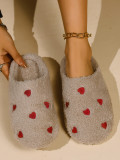 Women Heart Print Winter Flat Close-Toe Moccasins
