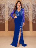 Women Fall Pearl-Encrusted Slit Evening Dress