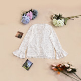 Women Spring/Autumn Lace-Cut Bell Bottom Long-Sleeved Top