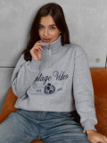 Women Letter Print Fall/Winter Zipper Top