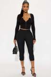 Women Fall Solid V-Neck Casual Sport Zippered Long-Sleeved Top and Pants Two-Piece Set