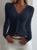 Women Fall/Winter V-Neck Patchwork Long-Sleeved Top