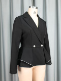 Women turndown collar long-sleeved blazer jacket, irregular ruffled contrasting color casual blazer