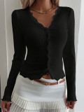 Women Fall/Winter V-Neck Patchwork Long-Sleeved Top