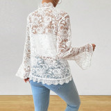 Women Spring/Autumn Lace-Cut Bell Bottom Long-Sleeved Top