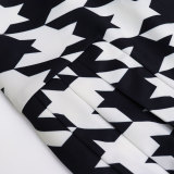 Women Patchwork Houndstooth Long-Sleeved Dress