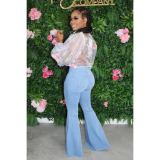 Women Denim Bell Bottom Wide-Leg Pants