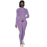 Women Spring/Autumn Turtleneck Embroidered Casual Jumpsuit