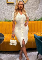 Women Elegant V-Neck Metallic Knitting Bodycon Dress