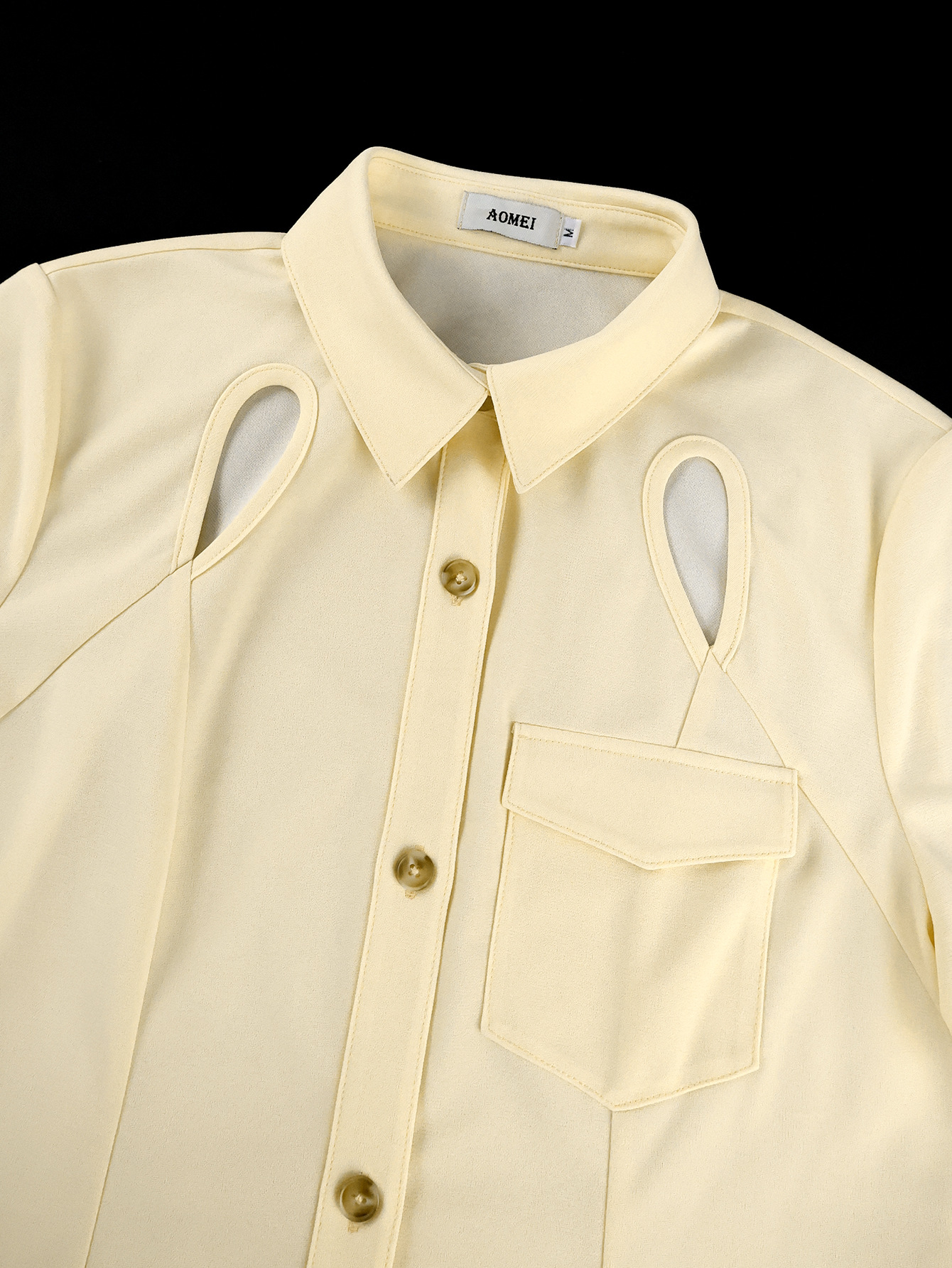 Women turndown collar two-piece shirt and pants set with cutout buttons