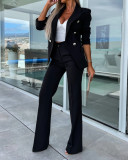 Women Metal Button Blazer and Bell Bottom Two-Piece Set