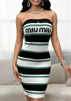 Women Summer Knitting Striped Off-Shoulder Short-Sleeved Maxi Bodycon Dress