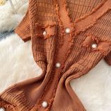 Women Elegant V-Neck Metallic Knitting Bodycon Dress