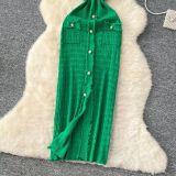 Women Elegant V-Neck Metallic Knitting Bodycon Dress