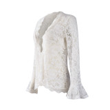Women Spring/Autumn Lace-Cut Bell Bottom Long-Sleeved Top