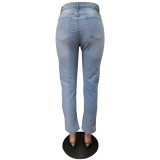 Women Beaded Crown Denim Pants