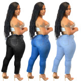 Women Beaded Crown Denim Pants