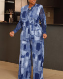 Women Colorblock Long-Sleeved Mesh Top, Vest, and Wide-Leg Pants Three-Piece Set