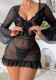 Women sexy long-sleeved see-through ruffled lace dress and lingerie