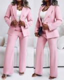 Women Metal Button Blazer and Bell Bottom Two-Piece Set