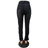 Women Beaded Crown Denim Pants