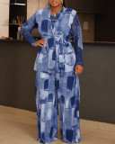Women Colorblock Long-Sleeved Mesh Top, Vest, and Wide-Leg Pants Three-Piece Set