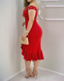 Plus Size Women Beaded Off-Shoulder Slit Mermaid Dress with Ruffles