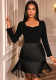 Women square-neck pleated long-sleeved cascade tassel bodycon dress