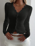 Women Fall/Winter V-Neck Patchwork Long-Sleeved Top