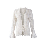 Women Spring/Autumn Lace-Cut Bell Bottom Long-Sleeved Top