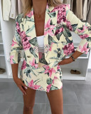 Women Crop Blazer Jacket and Printed Pants Two-Piece Set