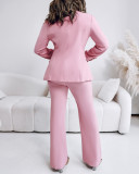 Women Metal Button Blazer and Bell Bottom Two-Piece Set