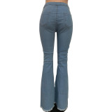 Women Denim Bell Bottom Wide-Leg Pants