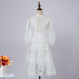 Women Solid Half-Sleeve Lantern Sleeve Patchwork Dress