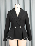 Women turndown collar long-sleeved blazer jacket, irregular ruffled contrasting color casual blazer