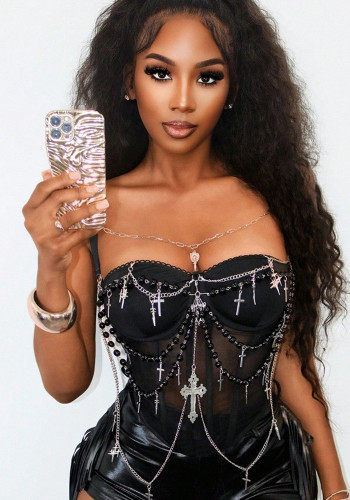 Women's Fringe Body Chain Accessory Bustier Top