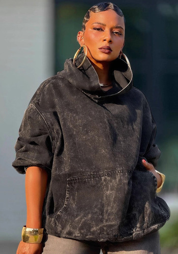 Women's Washed Distressed Pullover Hooded Loose Hoodies