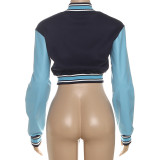 Women's Autumn Winter Fashion Leather Patchwork Long Sleeve Slim Waist Print Jacket